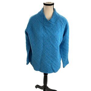 Talbots Womens Size M Pullover Sweater Blue Quilted Knit Long Sleeve Casual